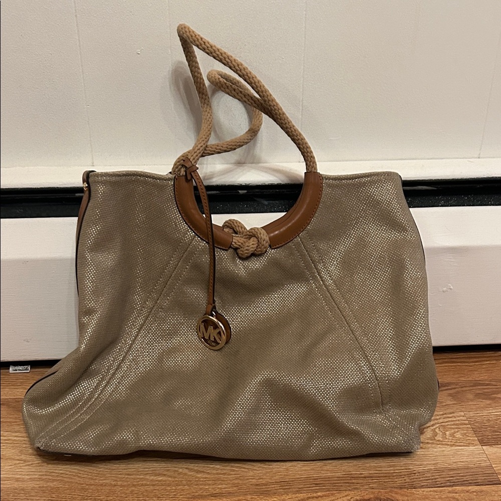Michael Kors Beige Taupe Leather Tote with Rope Handles